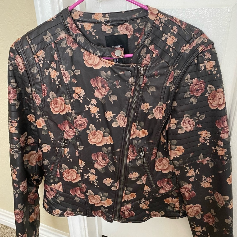 Forever 21 Floral Faux Leather Jacket